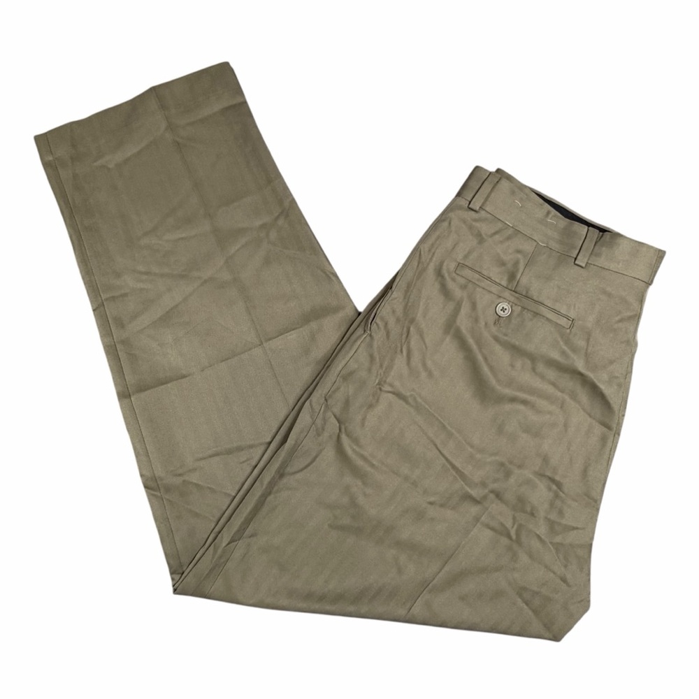 10/$25🦋 Profilo Tan Pinstripe 100% Polyester Flat Front Dress Pants - Size 32x30